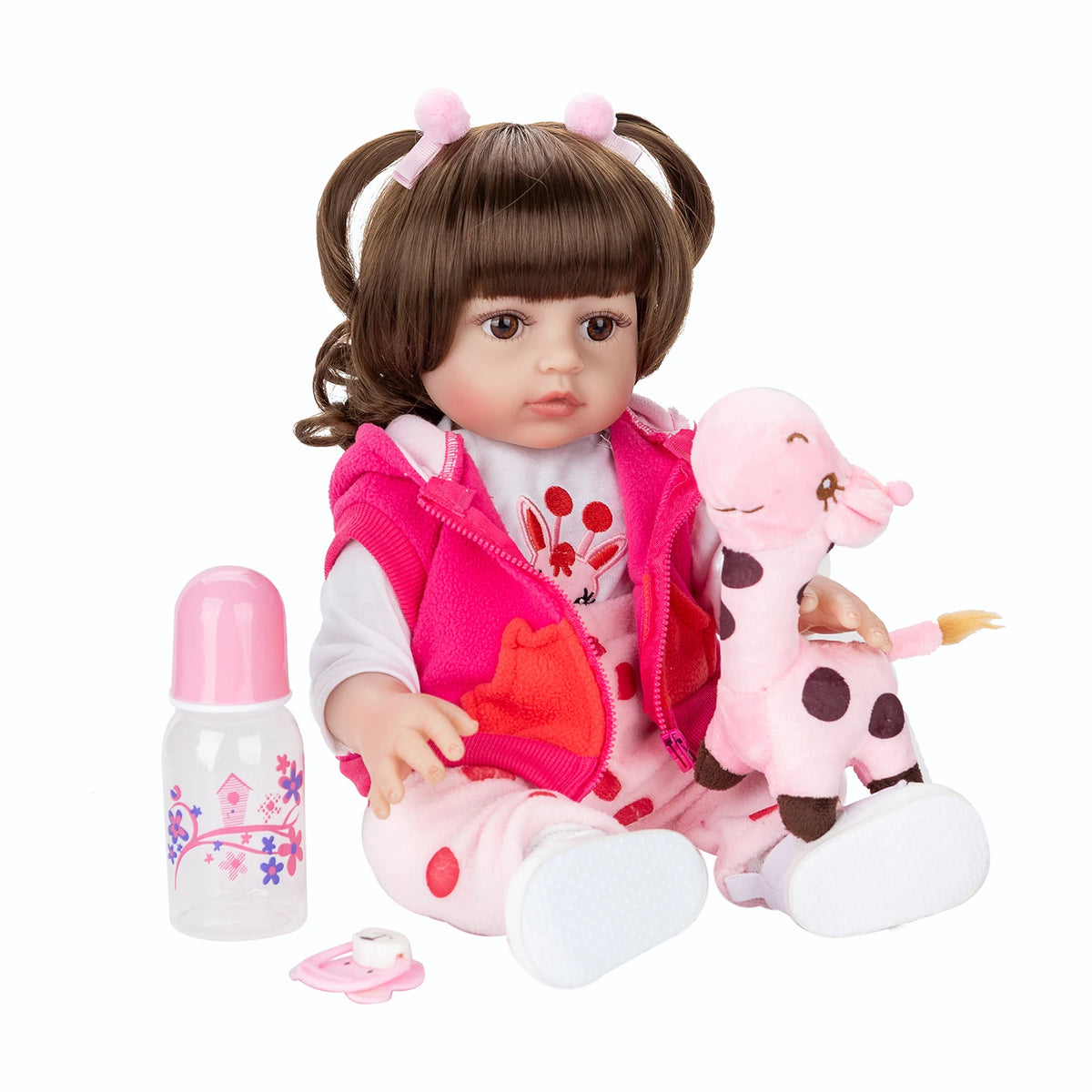 Bebê reborn girafinha menina de silicone 48cm - Antonella