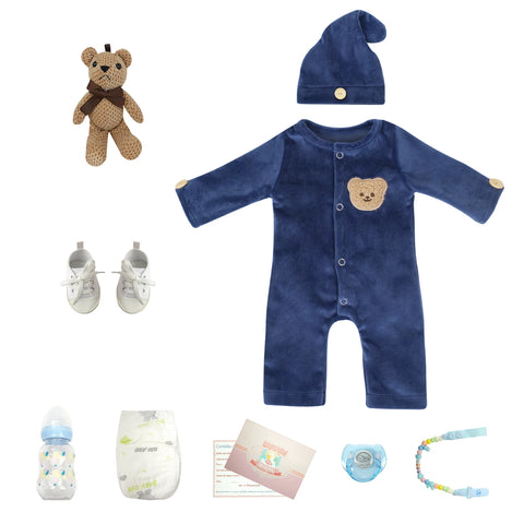 Bebê reborn Menino recem nacido de silicone com olhos azuis 48cm - Gael