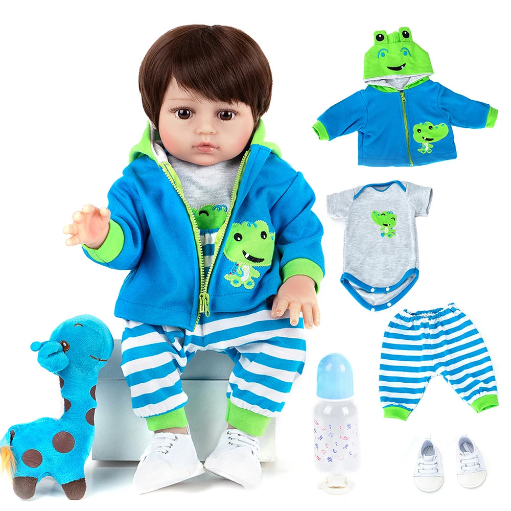 Bebê reborn menino girafa corpo de silicone 48cm - Arthur